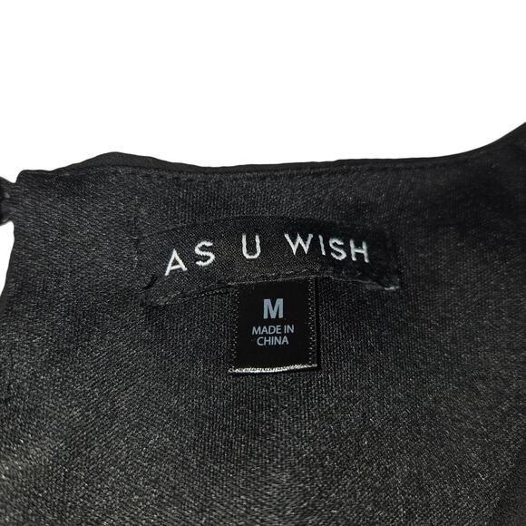 As U Wish Womens Medium Romper Bell Sleeves Suplice Wrap Black Dark Academia - Picture 2 of 15